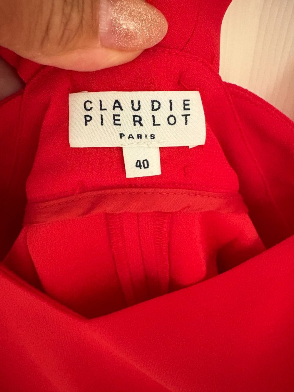 Claudie Pierlot Bow-Detail Crepe Skater Dress Red FR 40 / US 8 - Picture 4 of 4